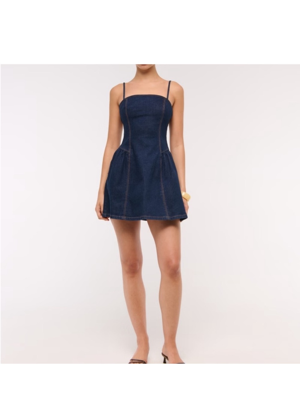 Abercrombie & Fitch dipped waist cross-back denim mini dress in indigo wash